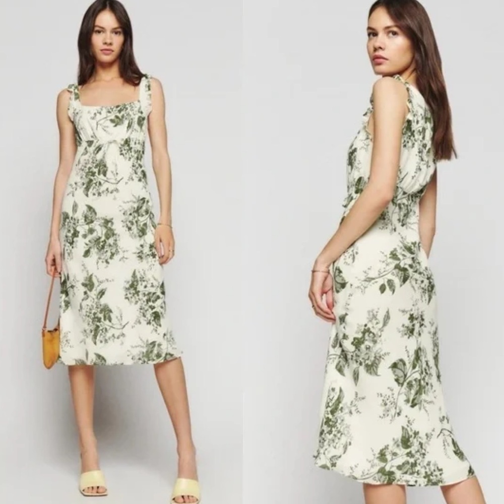 Reformation Leni Floral Print Dress In Sage Brush